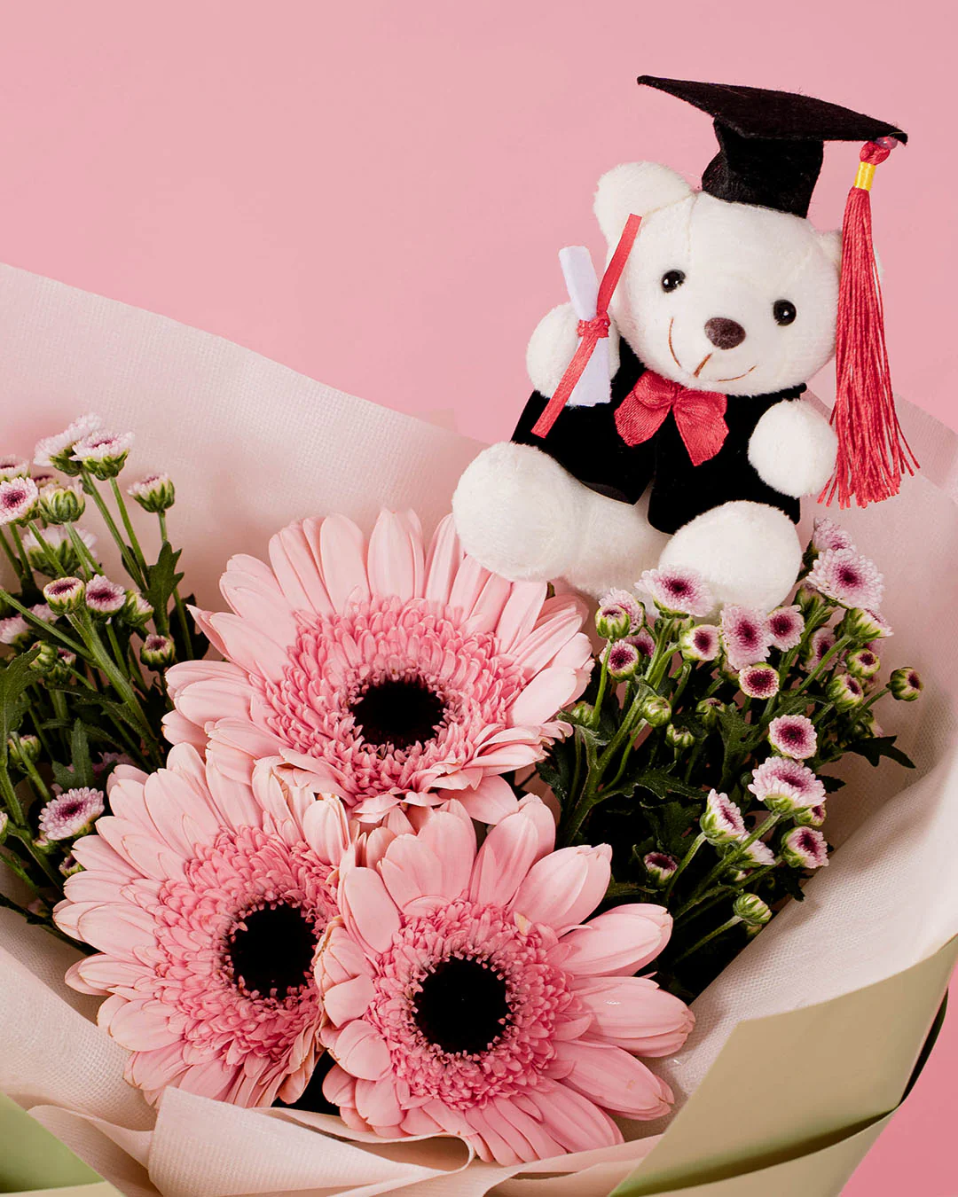 Sylvie Pink Gerbera Graduation Bear Bouquet - Image 3