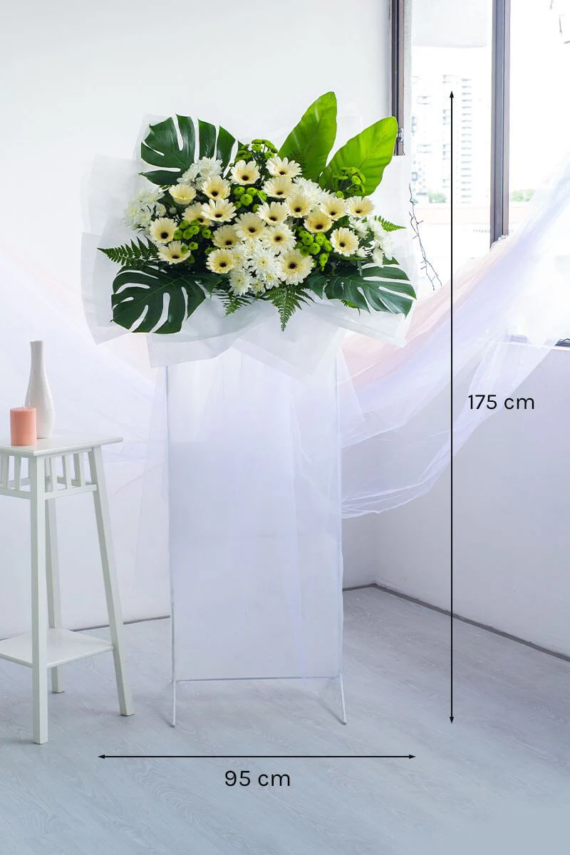 Tally White Gerbera Condolence Flower Stand - Image 3