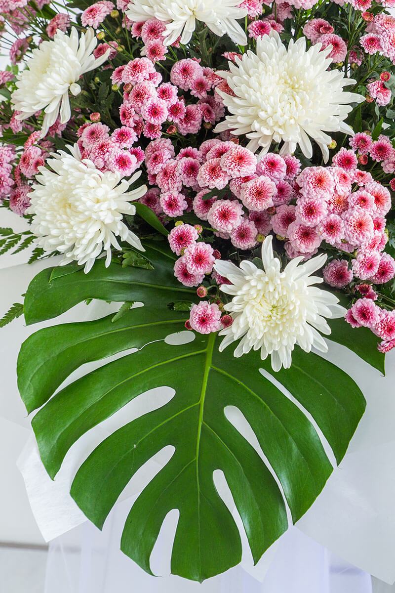 Tanya Pink Button Pom Pom Condolence Flower Stand - Image 3