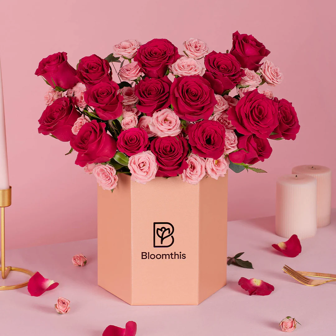 Zara Hot Cherry Pink Rose Flower Box