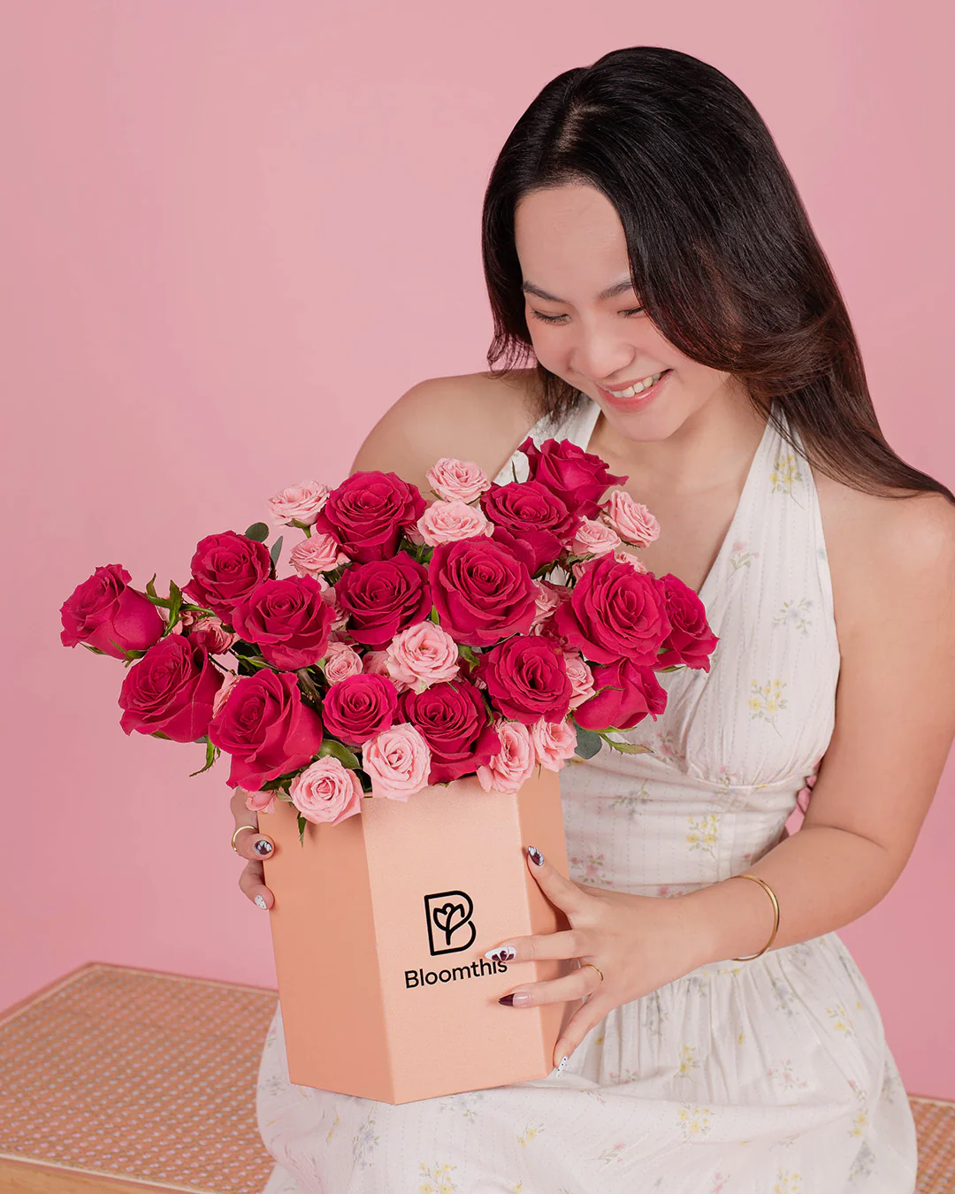 Zara Hot Cherry Pink Rose Flower Box - Image 2