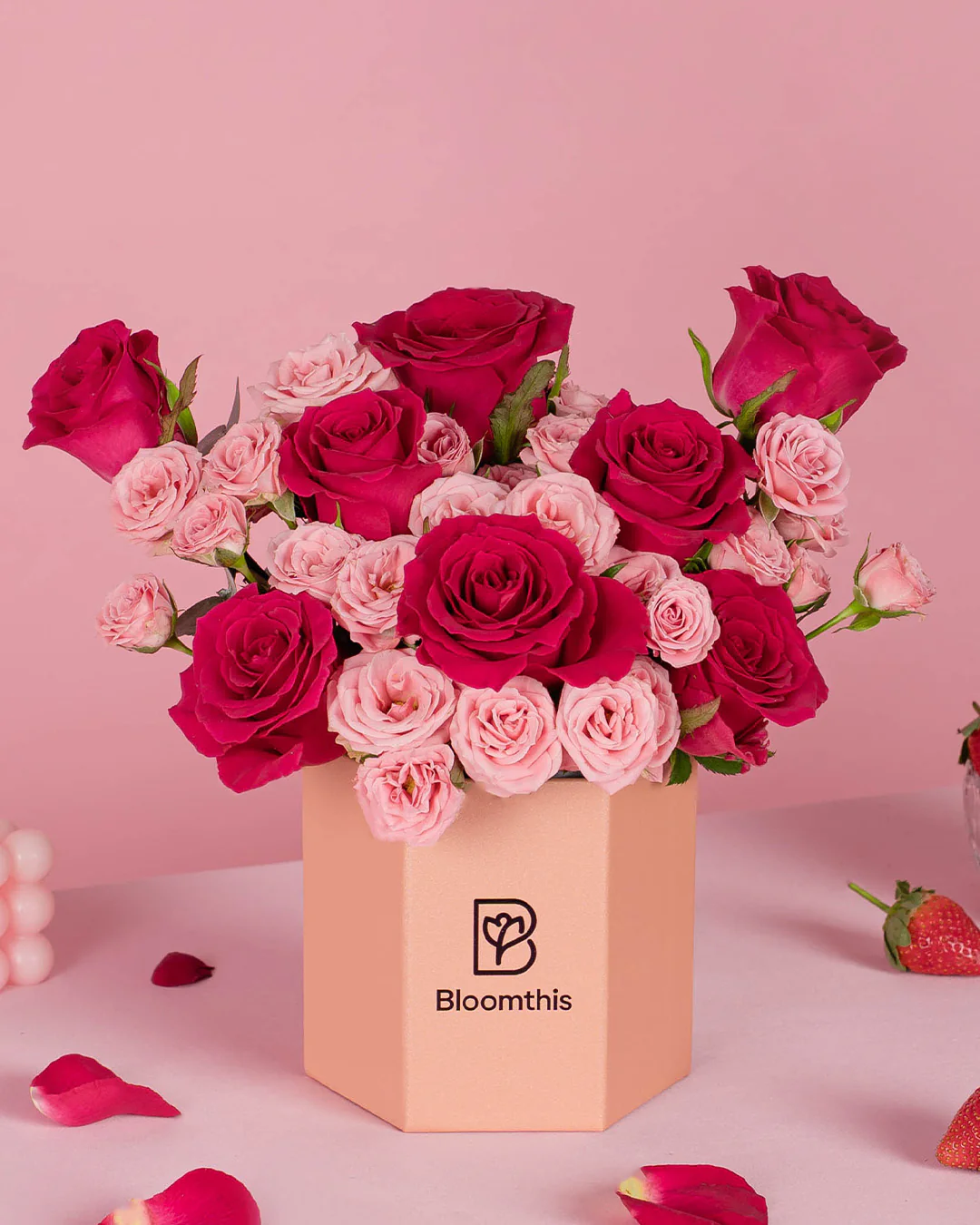 Zara Hot Cherry Pink Rose Flower Box - Image 3